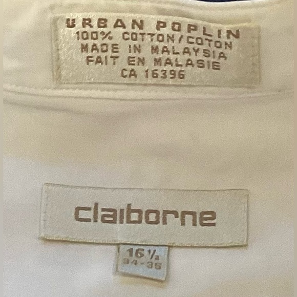Men's White cotton Claiborne shirt 16.5 Collar - Picture 8 of 10